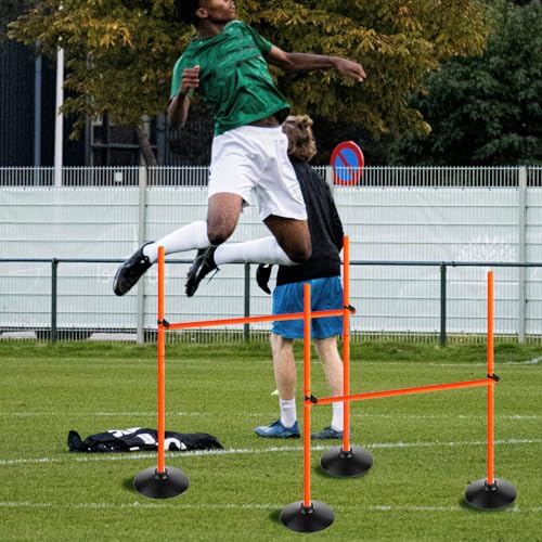 Orange Adjustable Height Agility Hurdle Set Multi-Function Soccer Trainning Pole Set Coaching Sticks with Rubber Base - color: 3.3 FT, style: Pack of 3