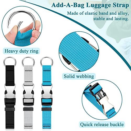 Amylove 3 Pcs Add a Bag Luggage Straps Gripper Heavy Duty Jacket Valises Strap for Travel Belt with Buckle Adjustable Baggage - color: Black, Blue and Grey