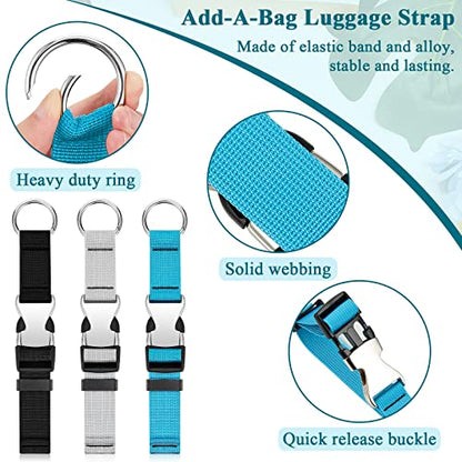 Amylove 3 Pcs Add a Bag Luggage Straps Gripper Heavy Duty Jacket Valises Strap for Travel Belt with Buckle Adjustable Baggage - color: Black, Blue and Grey