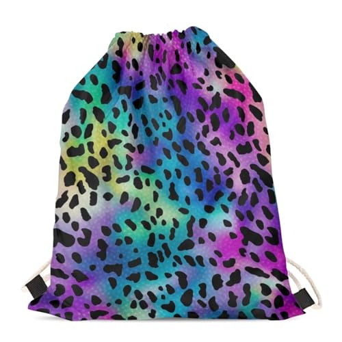 Upetstory Rainbow Leopard Print Drawstring Backpack Sports Gym String Bags School Bookbag for Women Girls Boys Outdoor Activities Holidays Travel Home Storage Pouch - color: 1 Rainbow Leopard Print