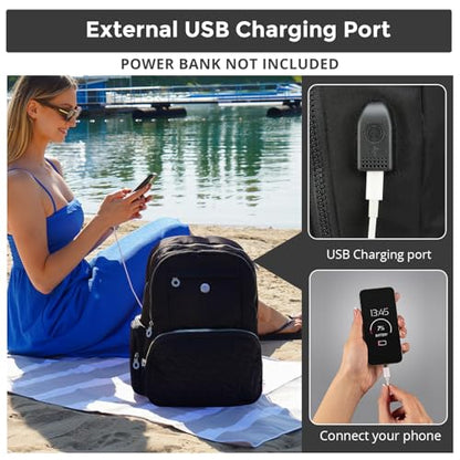 Swissdigital Design Women's Laptop Backpack, 15.6 Inch Slim Commuter Bag with RFID Protection & USB-C Charging Port - Lightweight 20L College Bookbag for Travel & Work, Black (SD1711-01) - color: Black