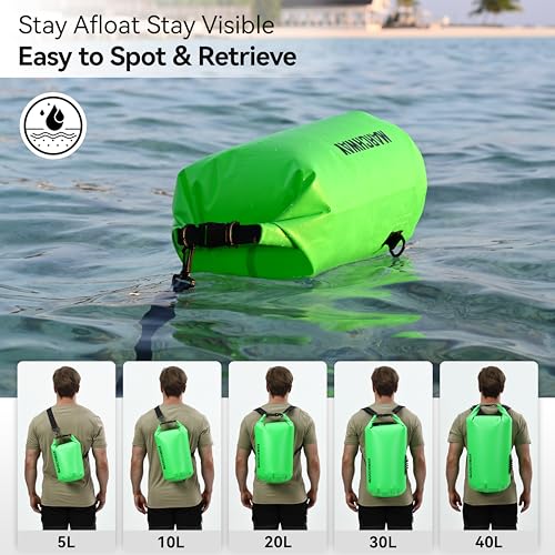 MARCHWAY Floating Waterproof Dry Bag Backpack 5L/10L/20L/30L/40L, Roll Top Sack Keeps Gear Dry for Kayaking, Rafting, Boating, Swimming, Camping, Hiking, Beach, Fishing - color: Green, size: 5L