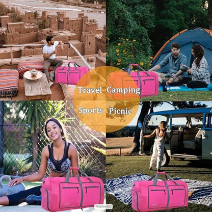 Woogwin Travel Duffel Bag Large Foldable Waterproof Overnight Bag for Beach Swim Bags Pool Sports Gym - color: 60L Rose