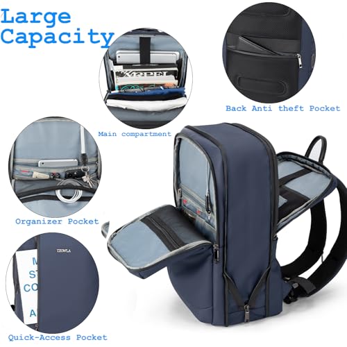 Tzowla Business Commute Laptop Backpack Fit 17.3 Inch Laptop,Slim & Expandable Waterproof Work Backpacks with Luggage Strap,Travel Lightweight Bag Gift for Men Women(Blue) - color: Blue