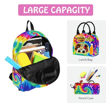 3PCS Backpack for Boys Girls, Kids Tiedye Back to School Backpack Sets with Lunch Bag Pencil Case, 17 Inch Lightweight Bookpack 3 in 1 Set for Teens Elementary Middle High School Students - color: Tiedye