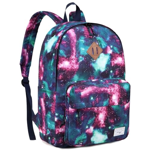 Kasqo School Backpack, 15.6 Inch Classic Lightweight Water-Resistant 17.8L Bookbag Daypack for Men Women Schoolbag for Teens Girls Boys Kids College,Travel,Work,Galaxy - color: Purple Galaxy