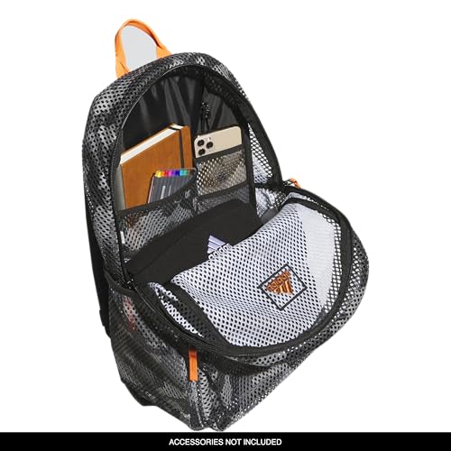 adidas Hermosa Mesh See-Through Backpack – Festival Concert Stadium Beach Bag, 29L, Camouflage Carbon/Impact Orange/Black/2, OSFA - color: Camouflage Carbon/Impact Orange/Black/2