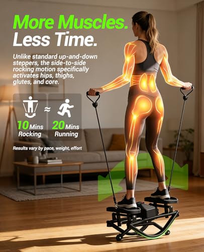Rock Stepper Side to Side Exercise Machine, Rocking Stepper for Home Gym with LCD Display & Resistance Bands, Low-Impact Step Rocker Workout Equipment Supports 330 lbs - color: Black