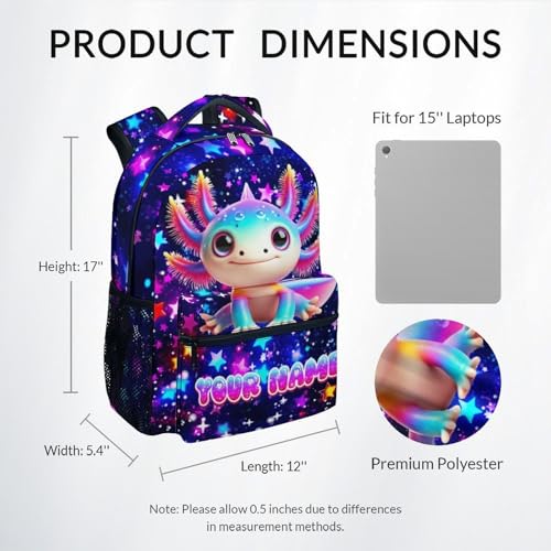 COZYAURA Kids Backpack Custom Axolotl Bookbag for Girls - 17 Inch Personalized Bookbag with Name for Elementary Kindergarten Toddler Schoolbag - color: Red