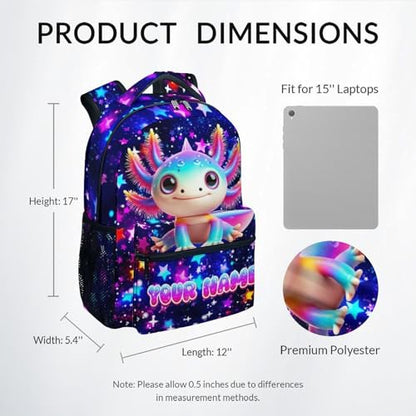 COZYAURA Kids Backpack Custom Axolotl Bookbag for Girls - 17 Inch Personalized Bookbag with Name for Elementary Kindergarten Toddler Schoolbag - color: Red