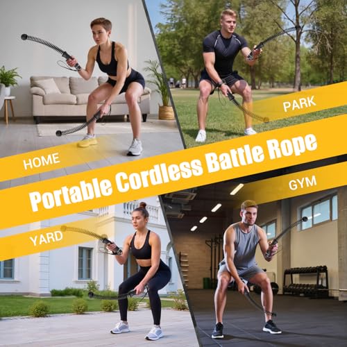 Ropeless Battle Ropes, Upgraded Heavy Duty Portable Cordless Battle Ropes for Home Gym with Poster & Non-Slip Soft Handles for Wrist Protection, Exercise Rope for HIIT and Low-Impact Aerobic Training