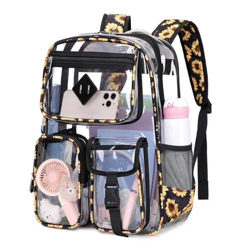 PIG PIG GIRL Clear Backpack for School,Heavy Duty PVC Transparent Bookbag for Girls Stadium Approved See Through Backpack - color: 7-black Daisy