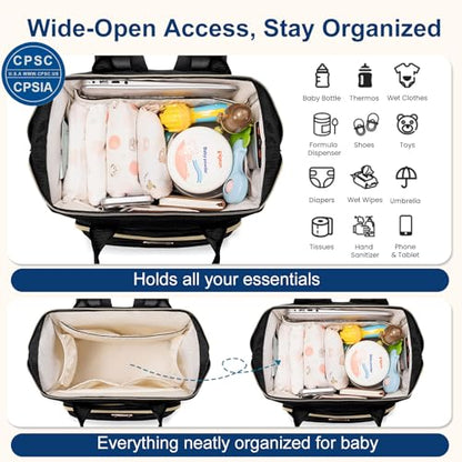 Weitars Diaper Bag Backpack Travel Diaper Backpack, Large Baby Diaper Bag with Changing Pad Baby Bag for Boys Girls, Insulated Pockets, Waterproof Baby Backpack for Mom & Maternity (Black) - color: Black