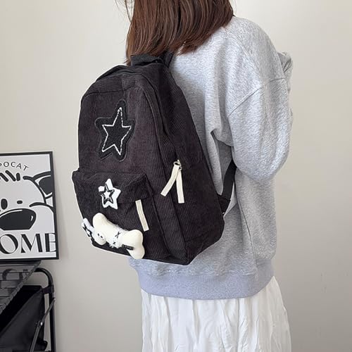 Backpack Trendy Y2K Stars Cute Aesthetic Backpack College Laptop Backpack Casual Travel Daypack for Teens (Black) - color: Black