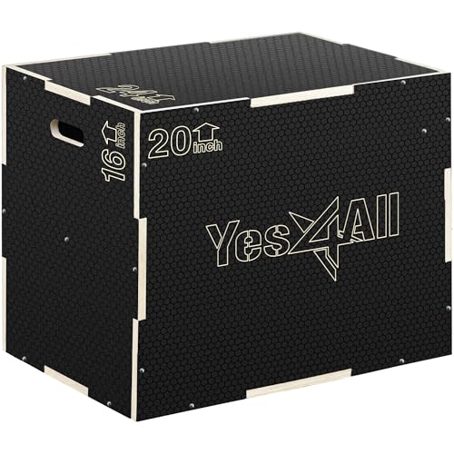 Yes4All 3 in 1 Non-Slip Wooden Plyo Box, Step Up Box for Workout, Plyometric Jump Box for Skipping, Jumping, Lunges, Squats, Dips - style: 24" x 20" x 16"