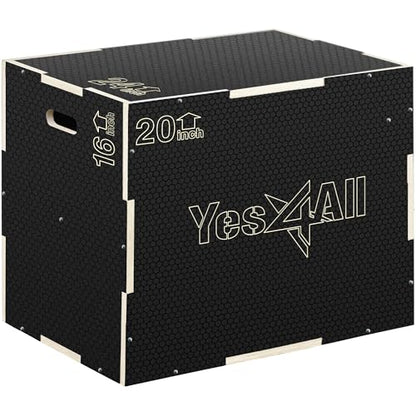 Yes4All 3 in 1 Non-Slip Wooden Plyo Box, Step Up Box for Workout, Plyometric Jump Box for Skipping, Jumping, Lunges, Squats, Dips - style: 24" x 20" x 16"