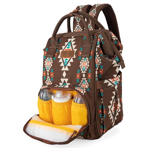 Wrangler Aztec Backpack Organized Daypack Travel Baby Bag with Stroller Strap and Side Bottle Pockets WG2204-9110CF - color: Angel Coffee