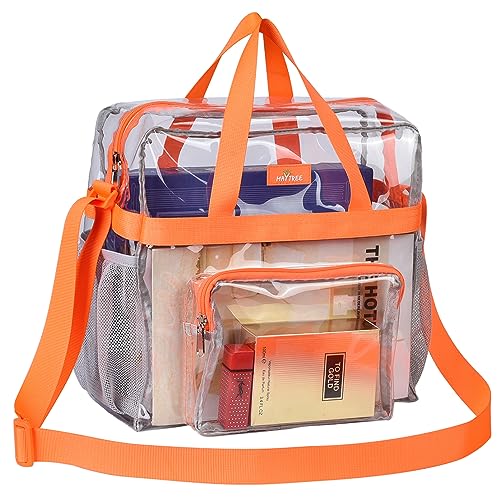 MAY TREE Clear Bag for Stadium Events 12×6×12 Clear Tote Lunch Bag with Reinforced Straps for Work, Sporting Events and Gym, Orange - color: Orange