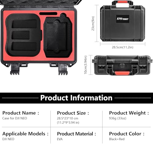 FPVtosky NEO Case, Waterproof Travel Carrying Case for DJI NEO Fly More Combo (RC/N3 Controller), Hard Case for DJI Neo Drone Accessories