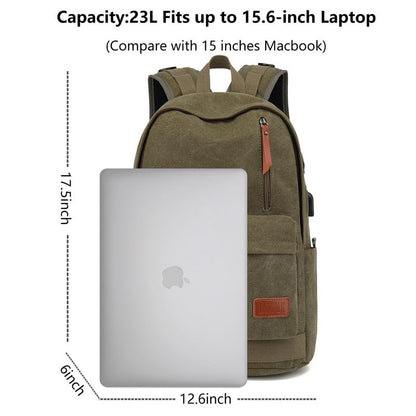 Canvas Laptop Backpack, Waterproof School Backpack With USB Charging College - color: Green