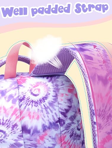 BLUEFAIRY Kids Backpack for Girls 17In Elementary Middle School Bookbag for Aged 6-8 8-10 10-12 Teens Childs Back to School Bag with Laptop Compartment Mochilas Escolares para Niñas de Tie-dye Purple - color: Light Orchid Purple
