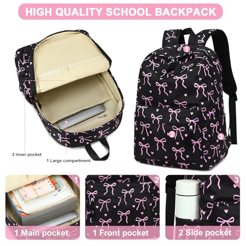 LEDAOU Backpack for Girls School Bag Kids Bookbag Teen Backpack Set Daypack with Lunch Bag and Pencil Case | Kids - color: A-bow Tie Black