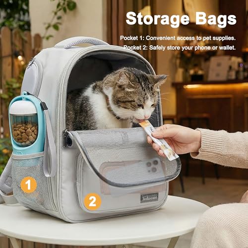 Cat Backpack Carrier Expandable, Breathable Mesh & Lockable Zippers & Shaded Curtains & Multi-Entry, Pet Backpack for Kitty Puppy Small Dogs Up to 18lbs for Travel, Hiking, Car, Vet(Light Grey) - color: Light Grey