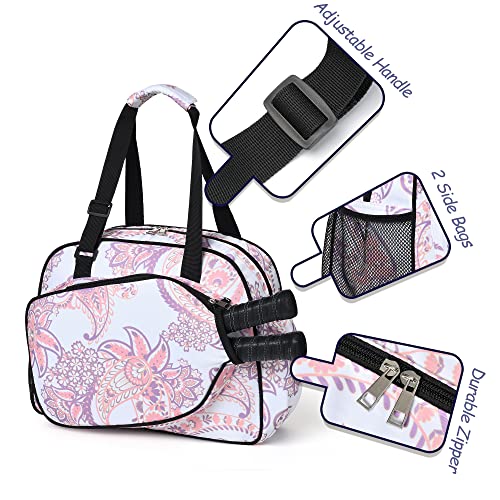 Boulder Bee Pickleball Tote Bag for Women with Paddle Holder - color: Pink cashew flower