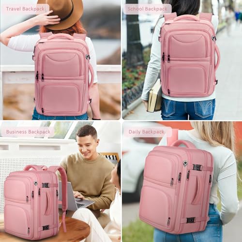 Travel Backpack for Women, 52L Carry On Backpack, Extra Large Expandable Travel Bag, 18.4 Inch TSA Flight Approved Luggage Personal Item Size with USB, Teacher Business Daypack, Pink - color: Pink
