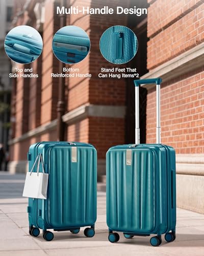 Hanke Top Opening Carry-On - Expandable 16 Inch Airline Approved Spinner | Easy-access top opening,360° spinner wheels，lightweight expandable hardshell, fits overhead bins,for overnight business trips - color: Caribbean Blue, size: 20 Inch Expandable