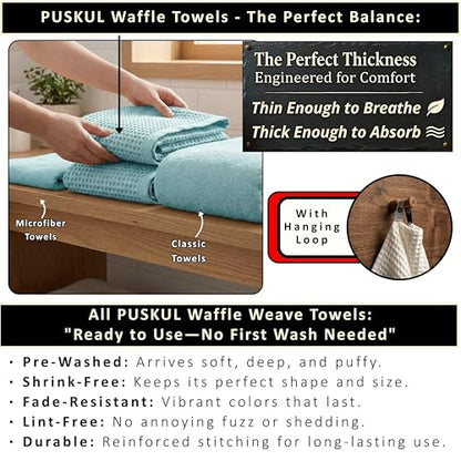PÜSKÜL Natural 100% Turkish Cotton Waffle Bath Towels Set of 2-Piece | 32x63 Extra Large Absorbent Quick-Dry Lightweight Spa Towel | Luxury Sauna Accessories (Aqua Turquoise Bath Towels - Pack of 2) - color: Turquoise