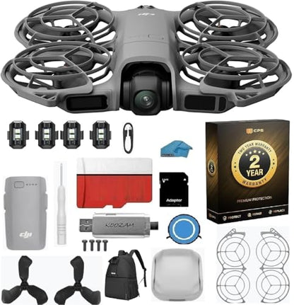 DJI Neo 2 with 2-Year Warranty & Travel Bundle | 4K Camera Drone, Omnidirectional Obstacle Sensing, Backpack, Landing Pad, 128GB MicroSD & Strobe Lights