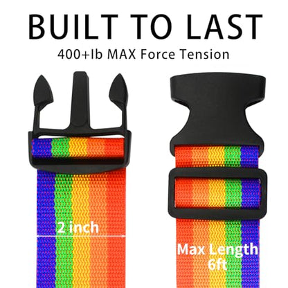 BILIONE Luggage Straps Belts TSA Approved Keep Suitcase Secure While Traveling, 79" Long Add a Bag Premium Accessory for Travel Bag Closure, 2 Pack Rainbow