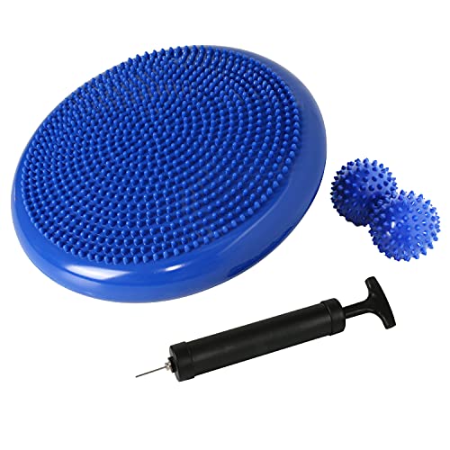 Wobble Cushion, Balance Disc, Wiggle Seat, Balance Pads for Physical Therapy, Stability Disc, Wobble Board for Dogs, Office, Sensory Kids, Classroom with Spiky Massage Ball - color: Blue