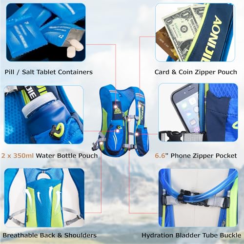 Azarxis Running Water Bottles Flask BPA Free Leakproof Hydration Vest Packs Waist Belt Replacement for Triathlon Marathon Hiking Cycling Climbing Runner - color: #5 Gray (5.5L) with a 350ml Soft Flask