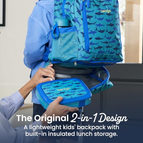 Bentgo Kids 2-in-1 Backpack & Insulated Lunch Bag - Durable 16” Backpack & Lunch Container in Unique Prints for School & Travel - Water Resistant, Padded & Large Compartments (Shark) - color: Shark
