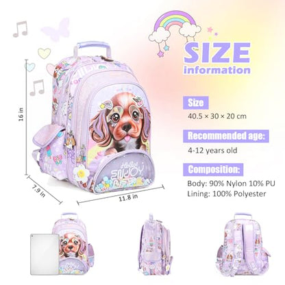 Kids Backpack for Preschool Kindergarten Elementary School,16 inch Cute Dog School Backpack for Girls 4-12 years Lightweight Kawaii - color: Happy Dog