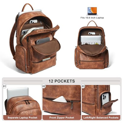 Leather Backpack for Women Men, Fits 16.0 Inch Laptop, Soft Vegan Leather Backpack for Travel and Daily Use, Brown - color: 1-1 Brown