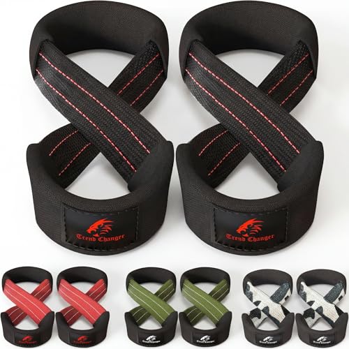 Figure 8 Lifting Strap Padded Deadlift Straps Heavy Duty Weight Lifting Straps Strongman Axle Bar Straps Weightlifting Wrist Wraps - color: Black/Red, size: Small ( Upto 6.0'' Wrist Circumference )