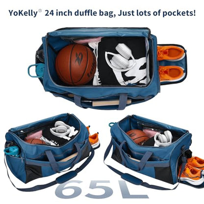 Men's 65L Gym Bag with Wet Pocket and Shoe Compartment- 24"x12.5"x13" Large Sports Duffle Bag for Gym Travel - Royal Blue - color: Royal Blue