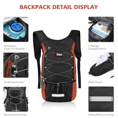 Hydration Pack, Insulated Hydration Backpack with 2L Hydration Bladder, Hiking Backpack for Men Women Kids, Water Backpack for Hiking, Running, Cycling, Camping - color: Black Orange