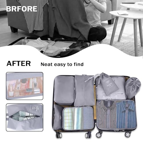 8 Set Packing Cubes for Suitcases, INVODA Travel Luggage Packing Organizers with Laundry Bag, Compression Storage Shoe Bag, Clothing Underwear Bag (Grey) - color: Grey
