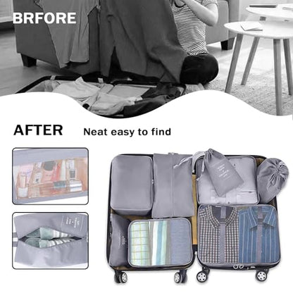 8 Set Packing Cubes for Suitcases, INVODA Travel Luggage Packing Organizers with Laundry Bag, Compression Storage Shoe Bag, Clothing Underwear Bag (Grey) - color: Grey