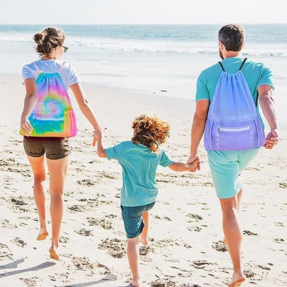 Mesh Drawstring Bag with Zipper Pocket, Beach Bag for Swimming Gear Backpack Gym Storage Bag for Adult - color: Blue