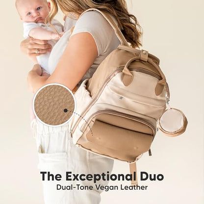 KeaBabies Diaper Bag Backpack - Small Multifunctional Travel Diaper Back Packs, Maternity Baby Changing Bags, 12L Capacity, PU Leather, Waterproof, Unisex, Nappy Changing Pad (Latte, Small) - color: Latte, style: Small / 13" H