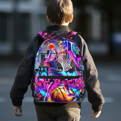 Basketball School Backpack for Boys Sports Ball Backpack for Kids Children Teens Ages 6-18 Elementary Middle School Students Cool Ball Theme Bookbag Travel Back Pack - color: Basketball