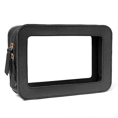 Clear Makeup Bag, Black Travel Makeup Pouch Toiletry Bag for Women Waterproof Small Cosmetic Bag Case Small Make Up Bag with Zipper Car Organizer Car Essentials for Women Men - color: BLACK1