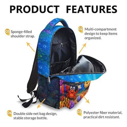 Personalized Backpack for Kids Toddlers Custom Bookbag for Boys Girls Unisex, Cute Fun Sea Animal School for Kindergarten Preschool Elementary - color: Blue