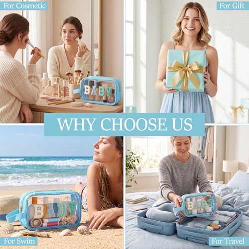 Kacctyen Baby Toiletry Bag Clear Diaper Bag Baby Bottle Travel Pouch Diaper and Wipes Organization Chenille Letter Cosmetics Nylon Waterproof Travel Pouch for Women - color: Blue, style: Baby