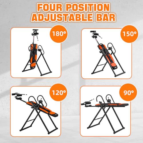 Teclor Inversion Table,Advanced Heat and Massage Function,Strength Training Inversion Table for Back Pain Relief,Heavy Duty Inversion Table 350 lbs Capacity with Wider and Thickened Backrest - color: Orange/Black